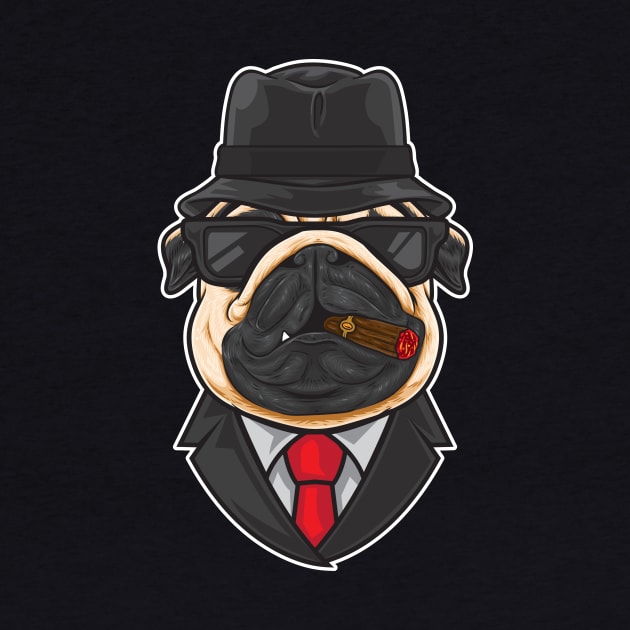 Mafia Pug Smoking Illustration by AST